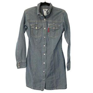 Calvin Klein Fitted Denim Shirt Dress Womens Size 4 Light Gray Button Up